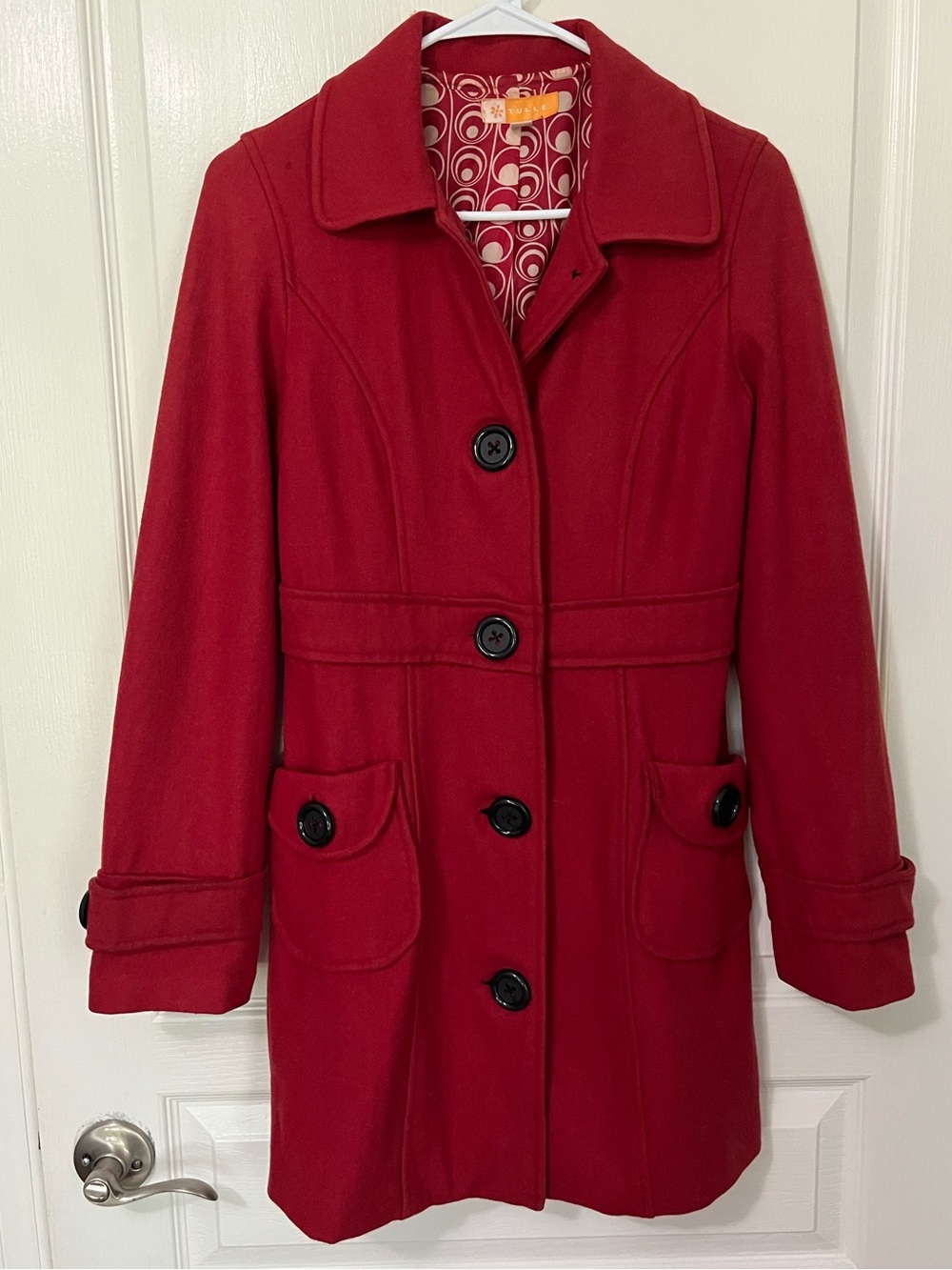 Anthropology TULLE Red Women's Wool-Blend Pea Coat with Button Front